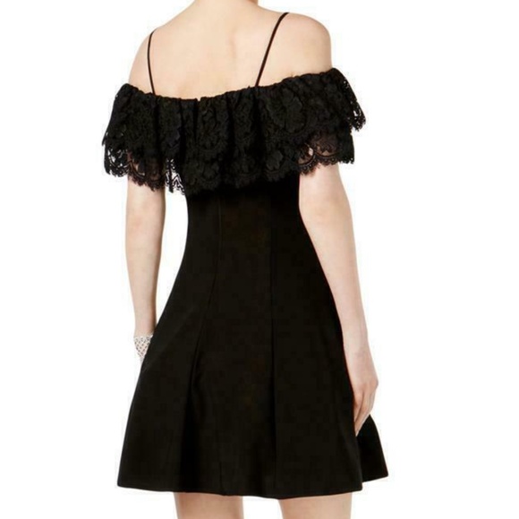 Betsy & Adam Gorgeous Black Off The Shoulder Fit & Flare Lace Trim Dress Size 8 - Picture 9 of 12